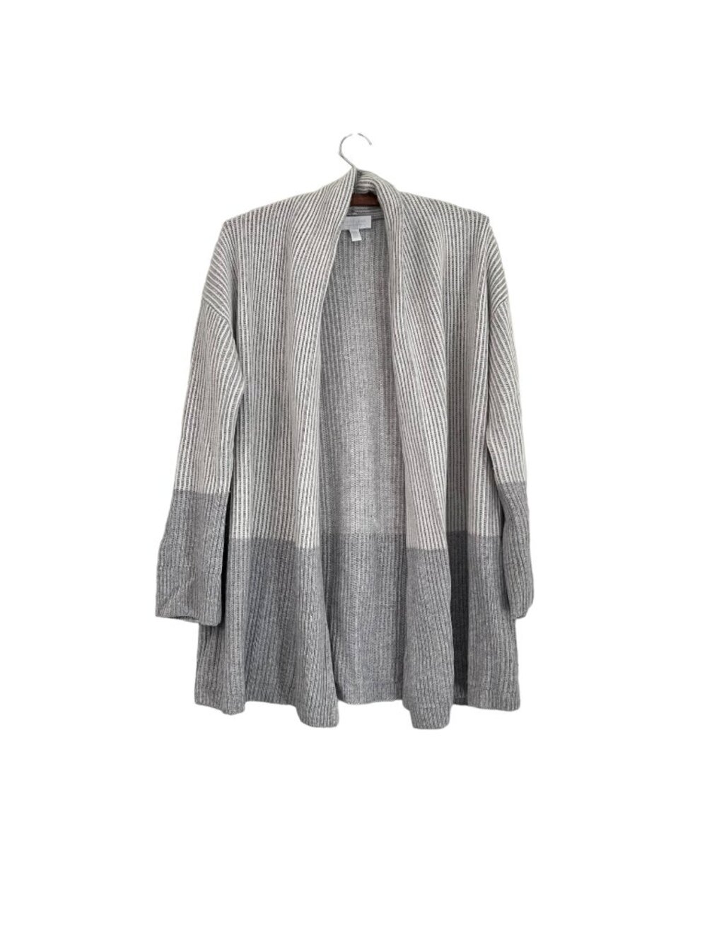The White Company Gray White Colorblock Wool Cashmere Chunky Knit Cardigan Sz M